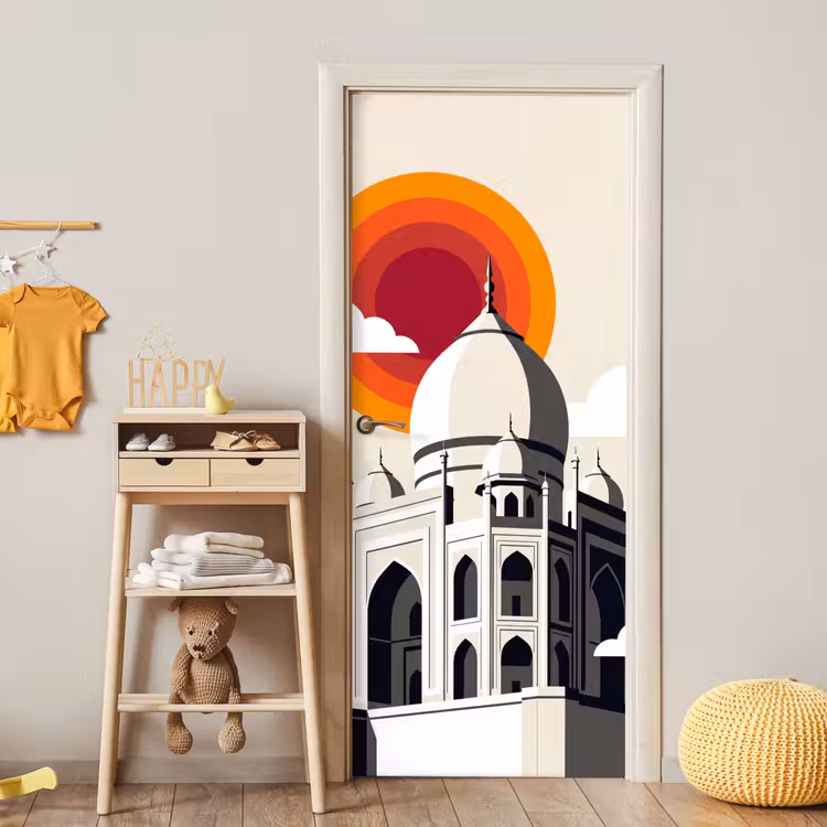 Taj Mahal - Zon - Koepel - Architectuur - India - Grafisch deurposter klein -sfeer4