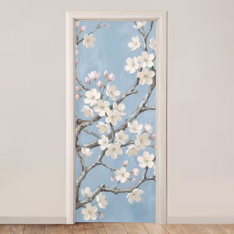 Takken - Kersenbloesem - Blauw deurposter klein -3d_beige