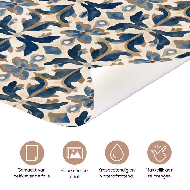 Tegel - Patroon - Blauw - Beige deurposter klein 289 -closeup_NL