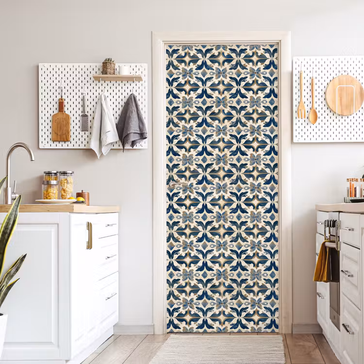 Tegel - Patroon - Blauw - Beige deurposter klein 289 -sfeer5