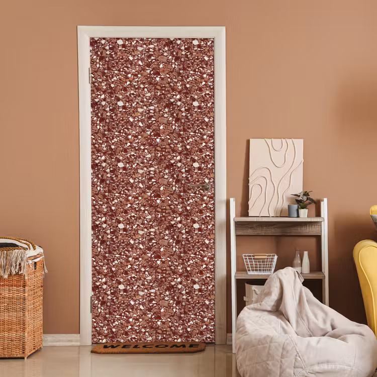 Terrazzo - Patroon - Steentextuur - Roodbruin deurposter klein 289 -sfeer1