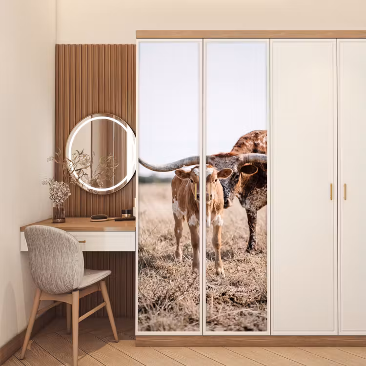 Texas Longhorn - Kalf - Weide - Dieren deurposter klein -sfeer3