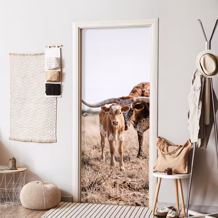 Texas Longhorn - Kalf - Weide - Dieren deurposter klein -sfeer6