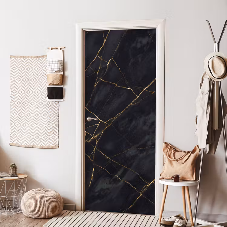 Textuur - Gouden lijnen - Abstract - Modern - Zwart deurposter klein -sfeer6