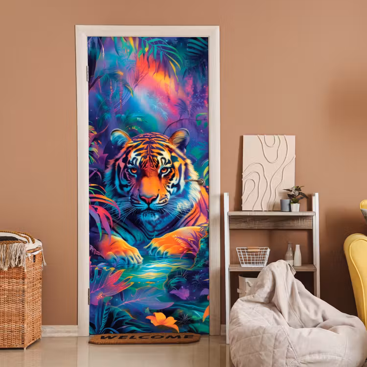 Tijger - Dier - Jungle - Kleurrijk deurposter klein -sfeer1