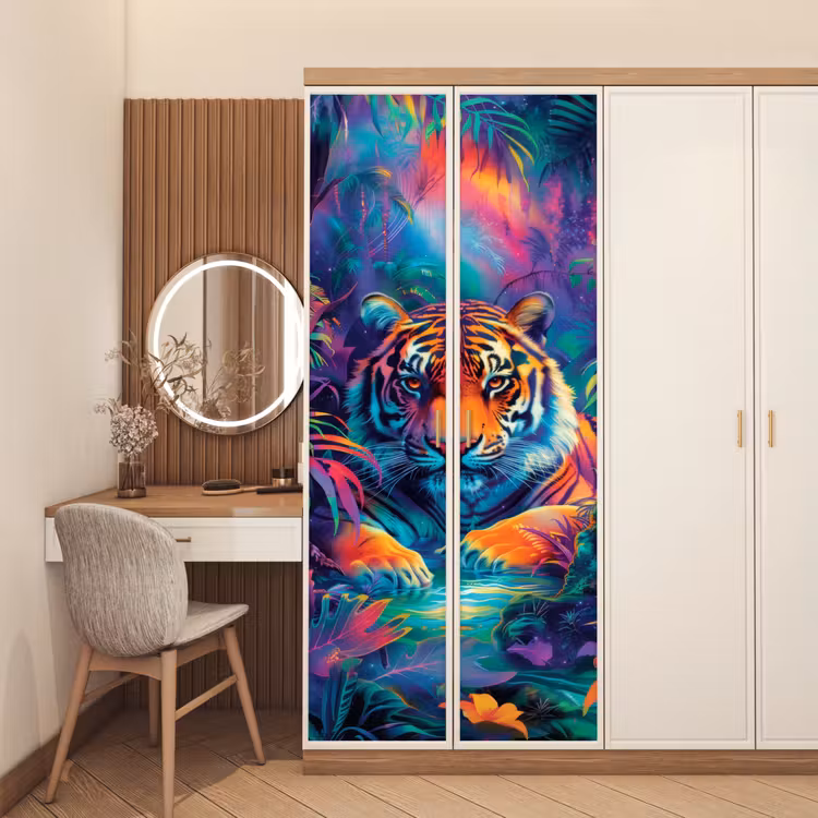 Tijger - Dier - Jungle - Kleurrijk deurposter klein -sfeer3