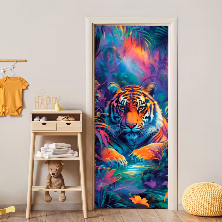 Tijger - Dier - Jungle - Kleurrijk deurposter klein -sfeer4