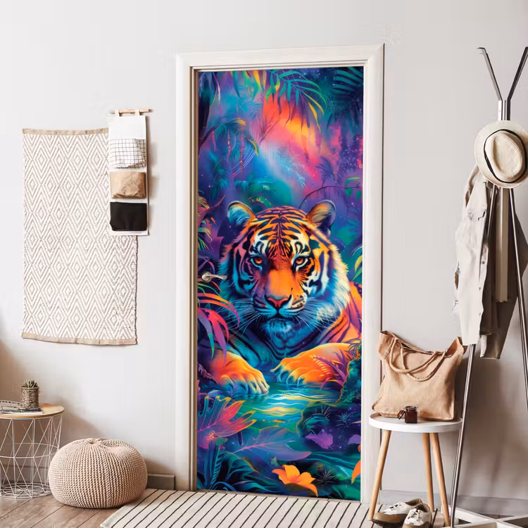 Tijger - Dier - Jungle - Kleurrijk deurposter klein -sfeer6
