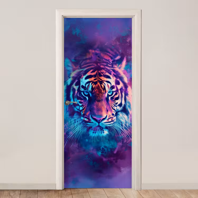 Tijger - Kleurrijk - Rook - Dieren deurposter klein -3d_beige