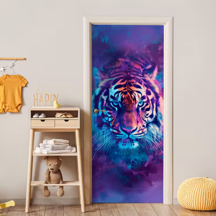 Tijger - Kleurrijk - Rook - Dieren deurposter klein -sfeer4