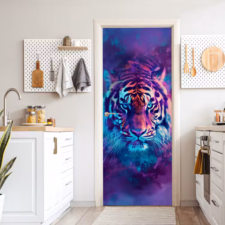 Tijger - Kleurrijk - Rook - Dieren deurposter klein -sfeer5