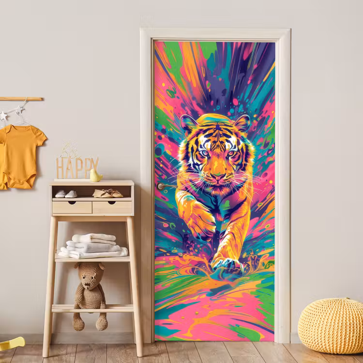 Tijger - Wilde dieren - Kleurrijk - Verflook deurposter klein -sfeer4