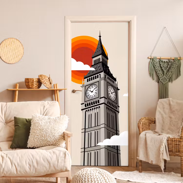 Toren - Klok - Londen - Architectuur - Retro deurposter klein -sfeer2