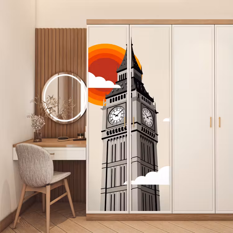 Toren - Klok - Londen - Architectuur - Retro deurposter klein -sfeer3