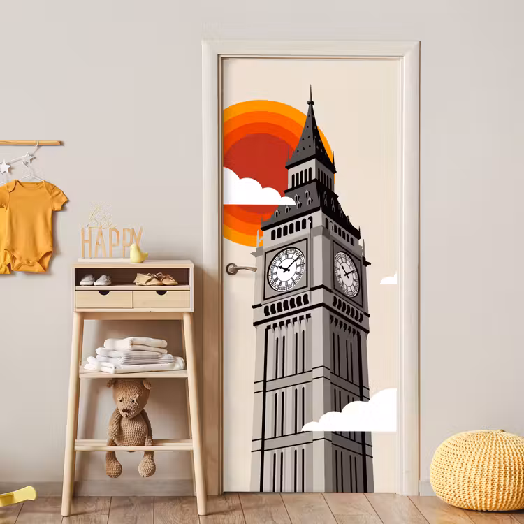 Toren - Klok - Londen - Architectuur - Retro deurposter klein -sfeer4
