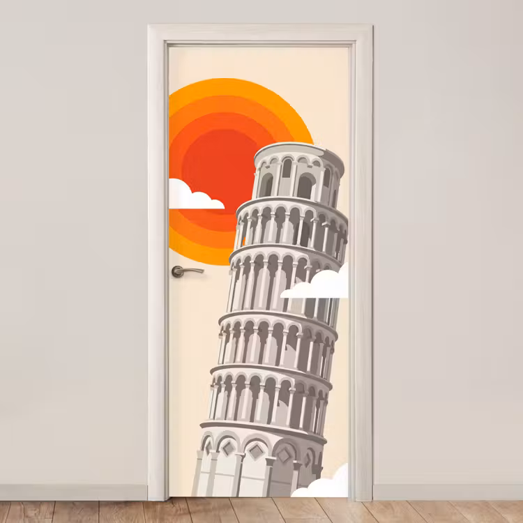Toren - Pisa - Architectuur - Minimalistisch - Beige deurposter klein -3d_beige