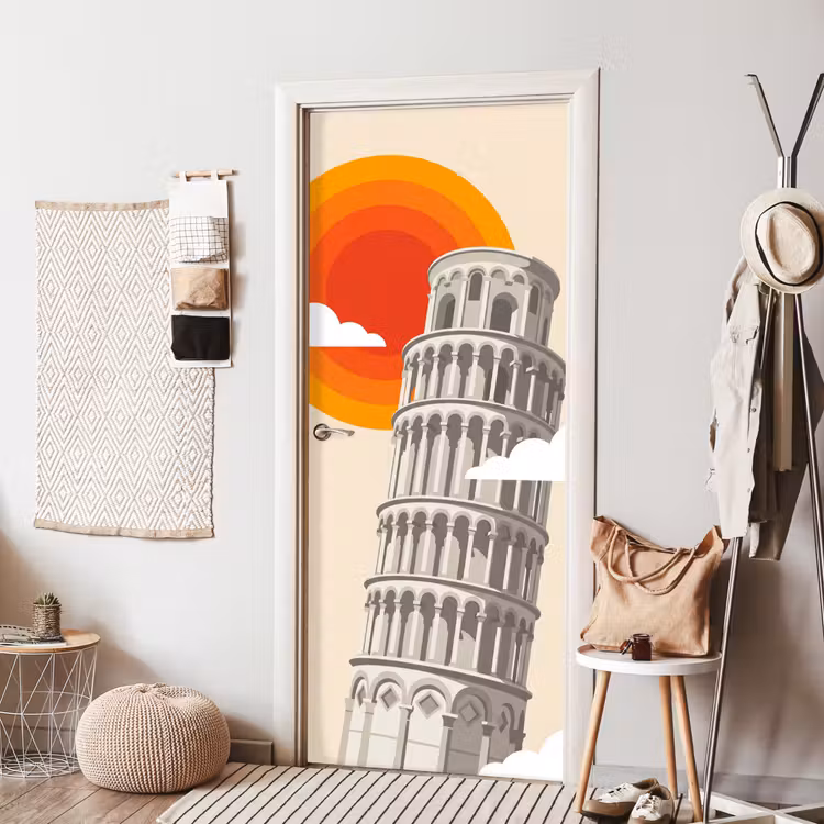 Toren - Pisa - Architectuur - Minimalistisch - Beige deurposter klein -sfeer6