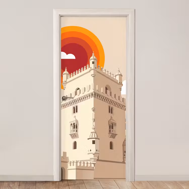 Toren - Rivier - Architectuur - Modern - Oranje deurposter klein -3d_beige