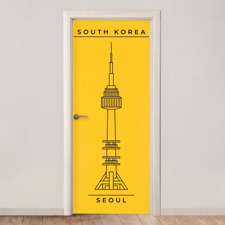 Toren - Seoul - Architectuur - Minimalistisch - Geel deurposter klein -3d_beige