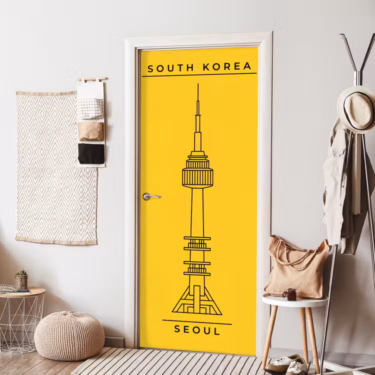 Toren - Seoul - Architectuur - Minimalistisch - Geel deurposter klein -sfeer6