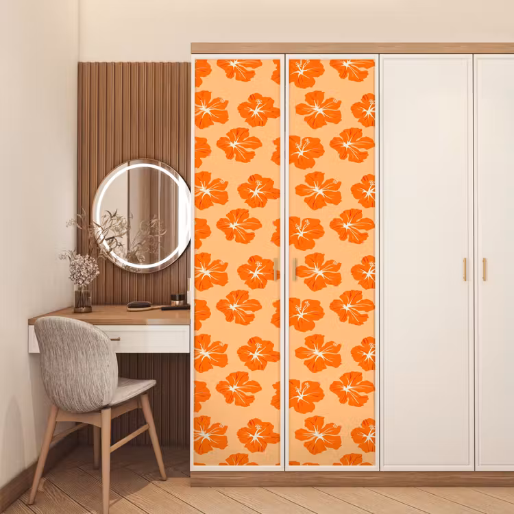 Tropisch - Hibiscus - Oranje deurposter klein 289 -sfeer3