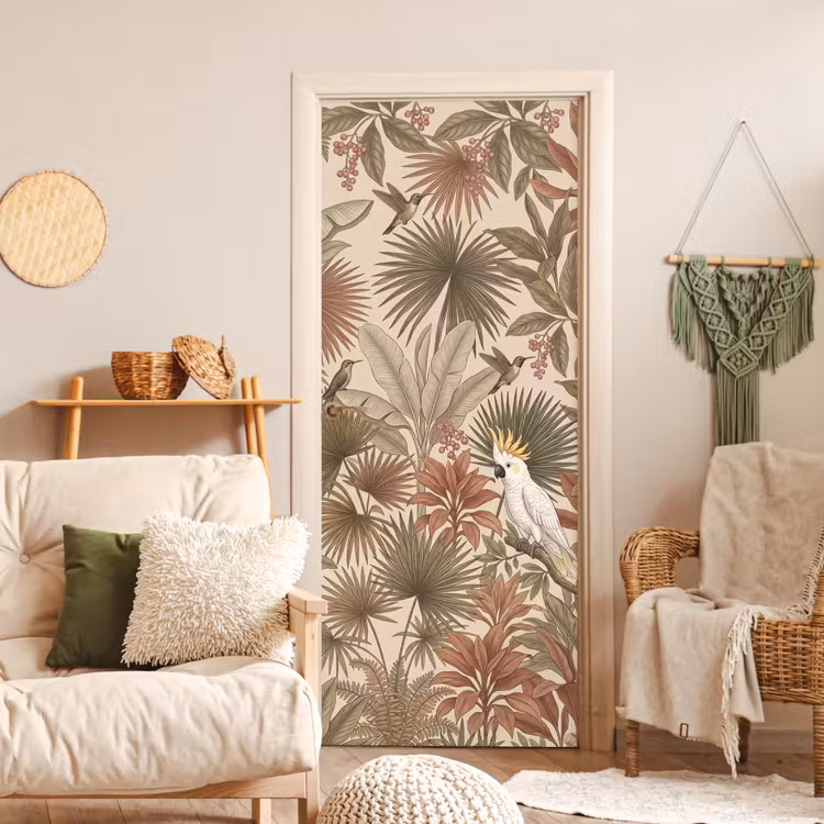 Tropisch - Vogels - Beige deurposter klein -sfeer2