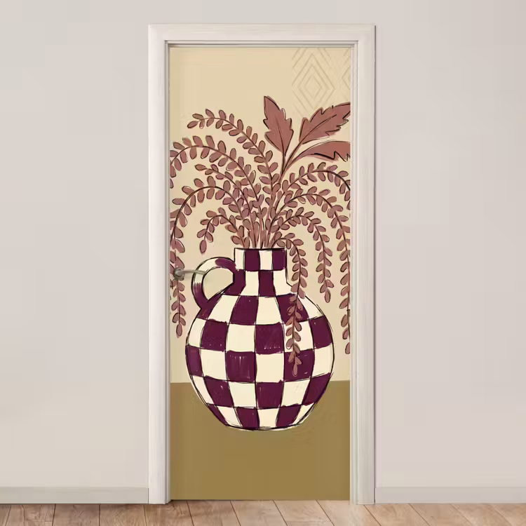 Vaas - Geruit - Planten - Modern - Paars deurposter klein -3d_beige
