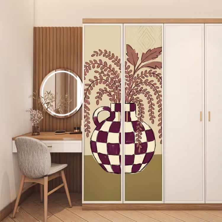 Vaas - Geruit - Planten - Modern - Paars deurposter klein -sfeer3