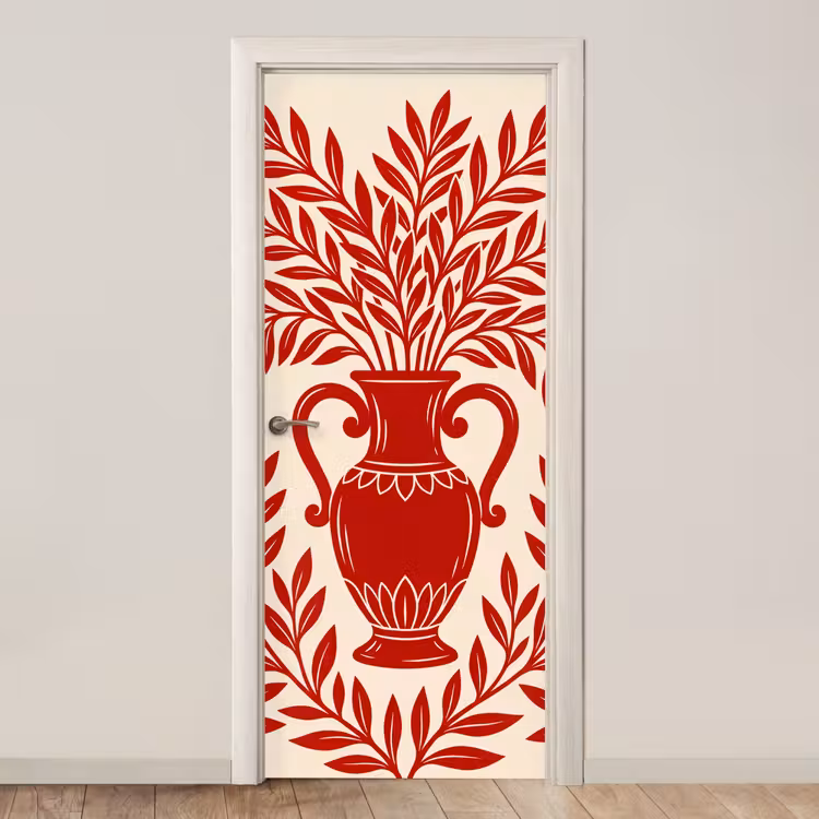 Vaas - Planten - Decoratie - Abstract - Rood deurposter klein -3d_beige