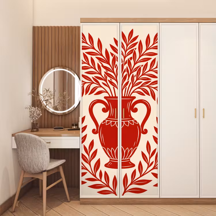 Vaas - Planten - Decoratie - Abstract - Rood deurposter klein -sfeer3