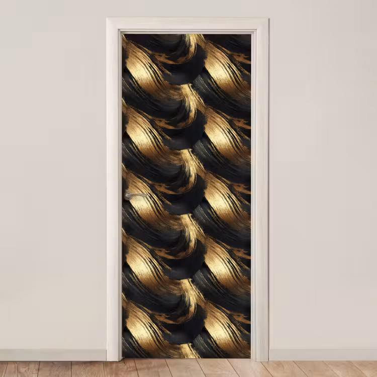 Verfstreken - Abstract - Goud - Zwart deurposter klein 289 -3d_beige
