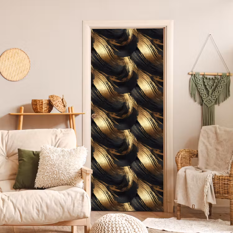 Verfstreken - Abstract - Goud - Zwart deurposter klein 289 -sfeer2