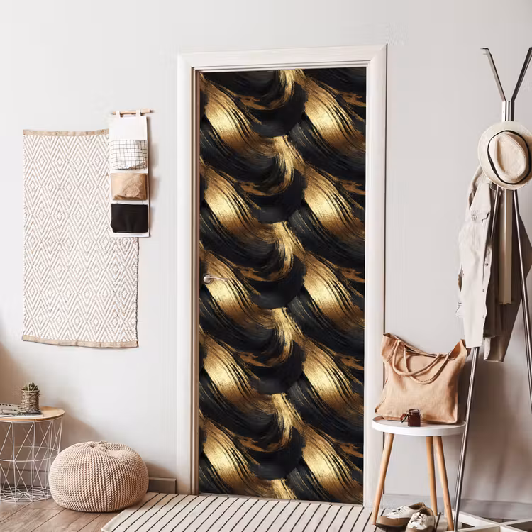 Verfstreken - Abstract - Goud - Zwart deurposter klein 289 -sfeer6
