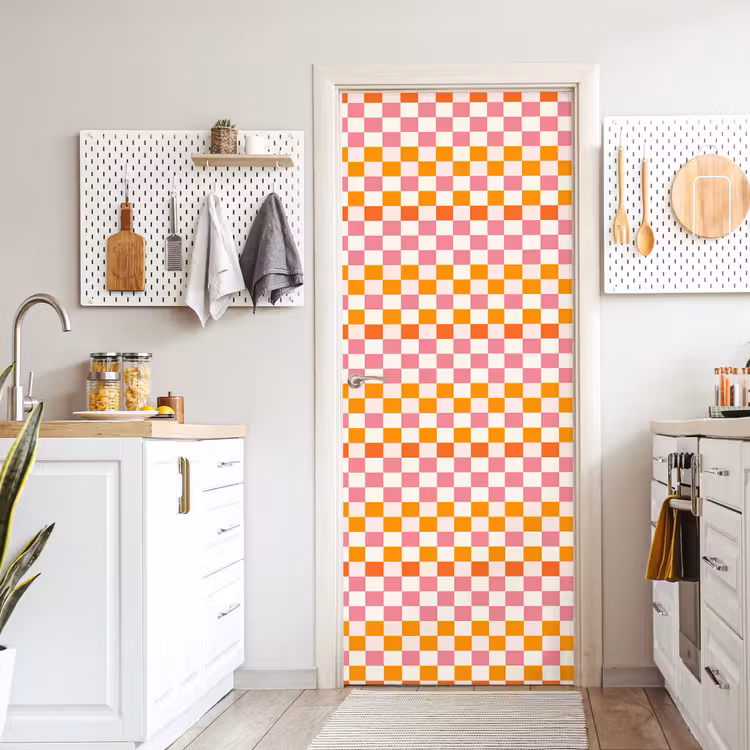 Vierkant - Patroon - Oranje deurposter klein 289 -sfeer5
