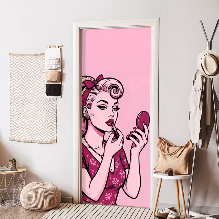Vintage - Vrouw - Roze deurposter klein -sfeer6
