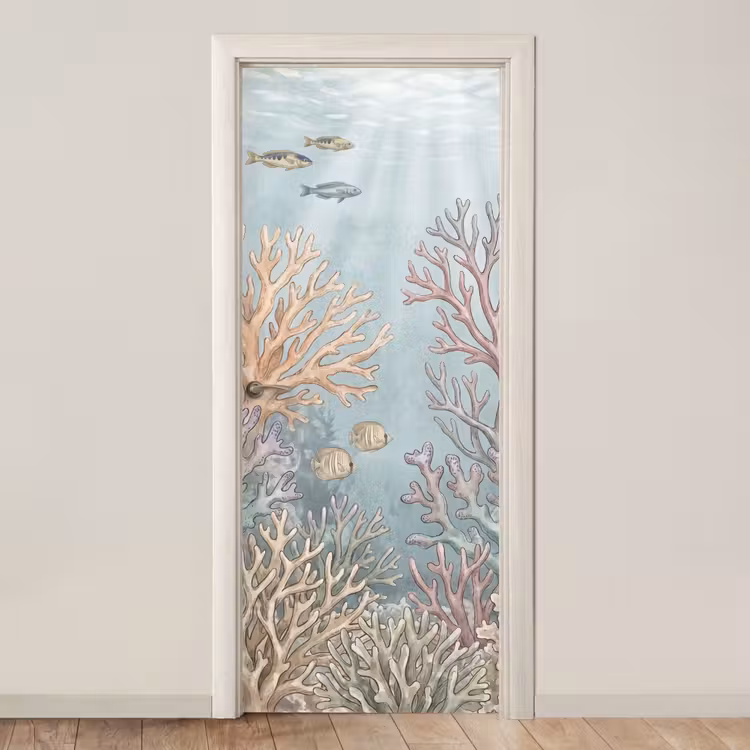 Vis - Koraal - Oceaan - Illustratie - Onderwater deurposter klein -3d_beige