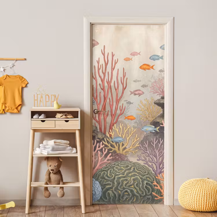 Vis - Koraalrif - Onderwaterwereld - Illustratie deurposter klein -sfeer4