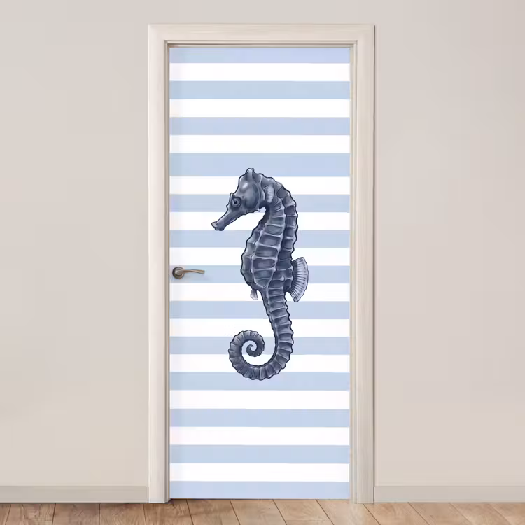 Vis - Oceaan - Illustratie - Blauw - Strepen deurposter klein -3d_beige