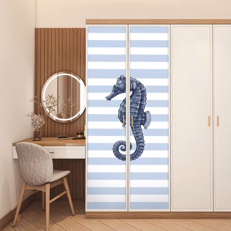 Vis - Oceaan - Illustratie - Blauw - Strepen deurposter klein -sfeer3