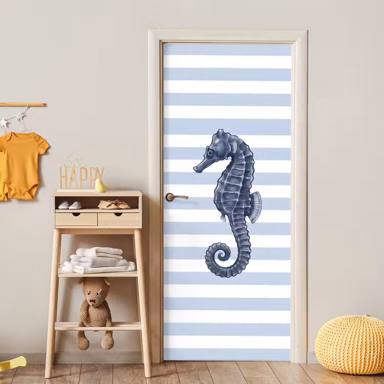 Vis - Oceaan - Illustratie - Blauw - Strepen deurposter klein -sfeer4