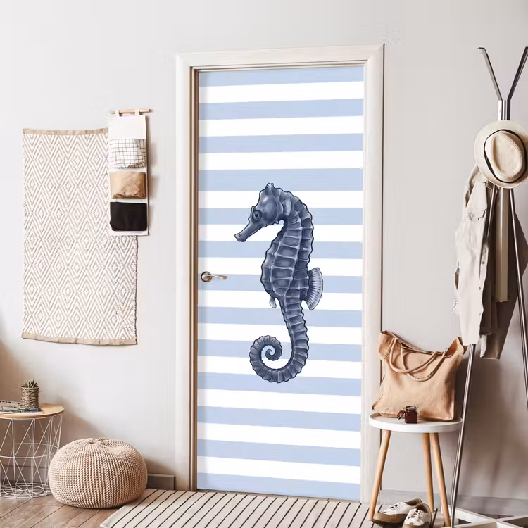 Vis - Oceaan - Illustratie - Blauw - Strepen deurposter klein -sfeer6