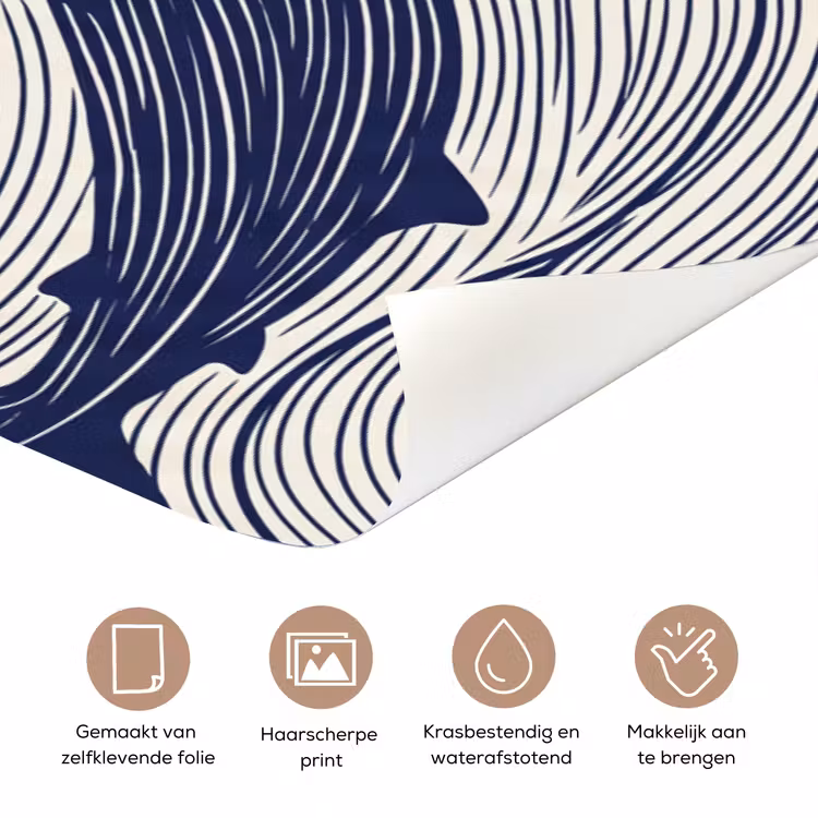 Vis - Oceaan - Lijntekening - Blauw - Dieren deurposter klein -closeup_NL