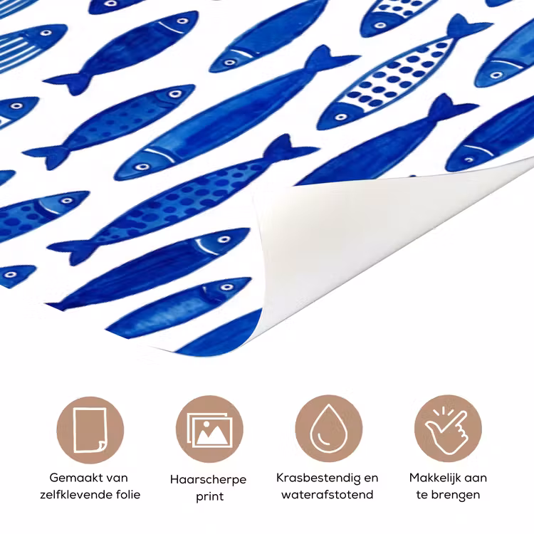 Vis - Patroon - Onderwater - Abstract - Blauw deurposter klein -closeup_NL