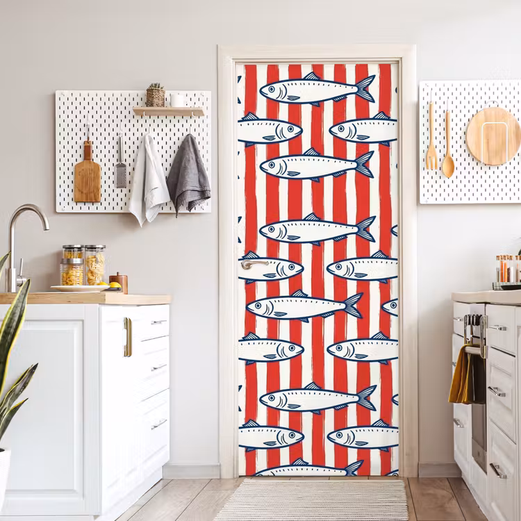 Vis - Patroon - Strepen - Illustratie - Rood deurposter klein -sfeer5