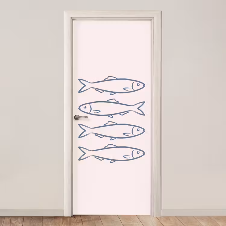 Vis - Vier - Dieren - Abstract - Blauw deurposter klein -3d_beige