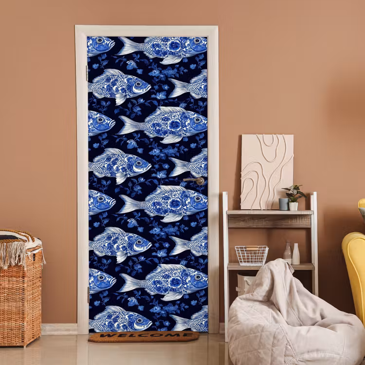 Vissen - Bloemen - Blauw deurposter klein 289 -sfeer1