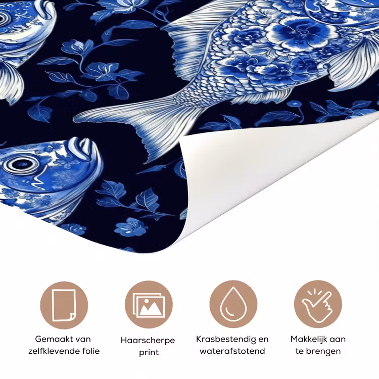 Vissen - Bloemen - Blauw deurposter klein 289 -closeup_NL