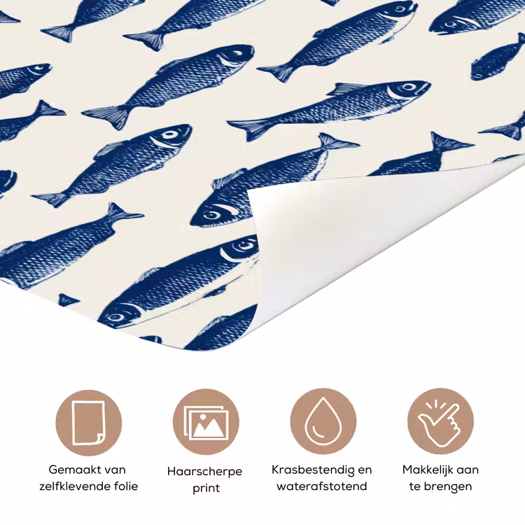 Vissen - Patroon - Blauw - Wit deurposter klein 289 -closeup_NL