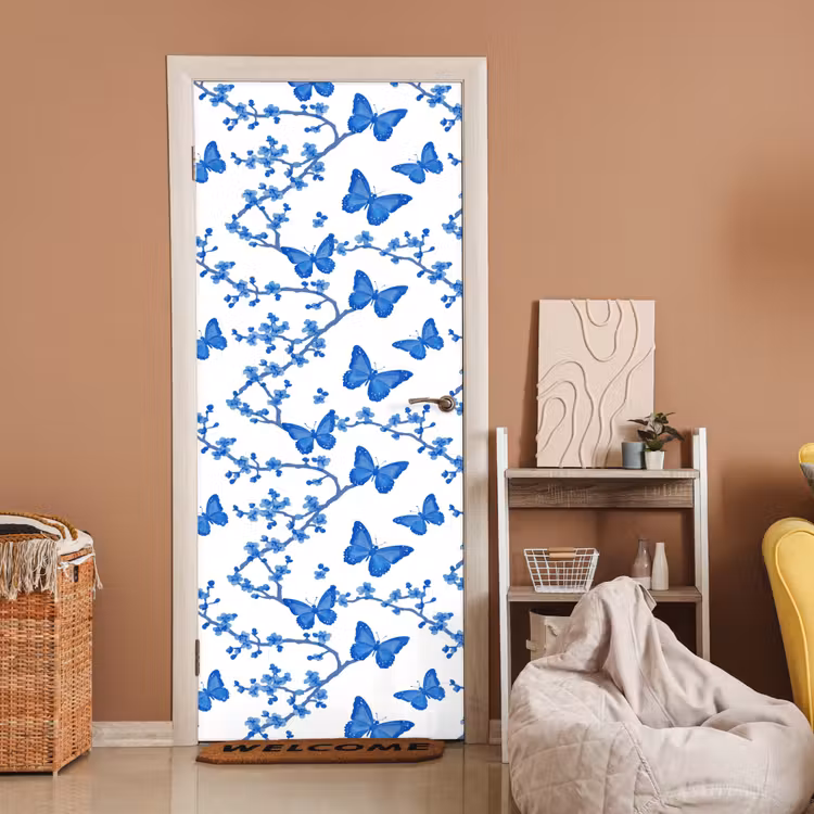 Vlinder - Bloemen - Blauw deurposter klein 289 -sfeer1