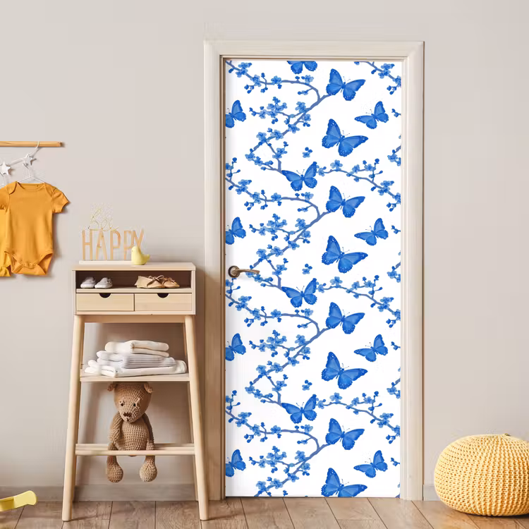 Vlinder - Bloemen - Blauw deurposter klein 289 -sfeer4